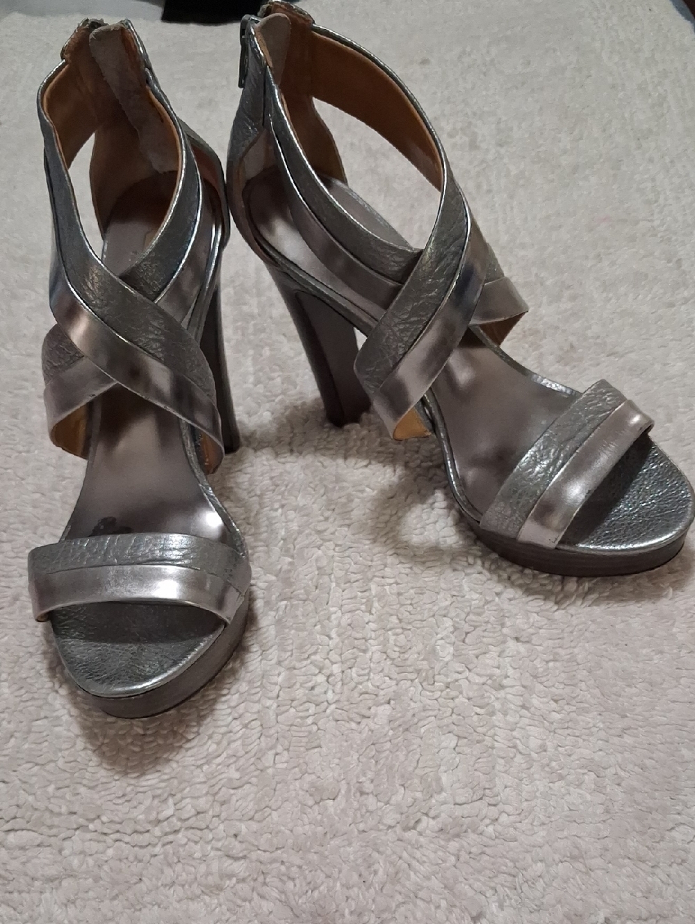 Coach Silver Metallic Strappy High Heel Sandals